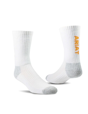 Chaussettes Ariat Premium Ringspun Coton Crew Travail 3PCS Blanche Homme | OLM-91191235