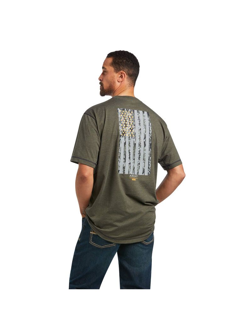 Vêtements De Travail Ariat Rebar Workman Reflective Flag T Shirts Vert Olive Homme | VYS-86009773