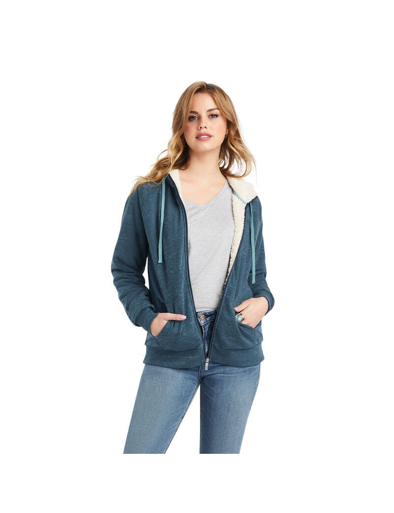 Sweat à Capuche Ariat REAL Sherpa Full Zip Bleu Marine Femme | TEB-41772227