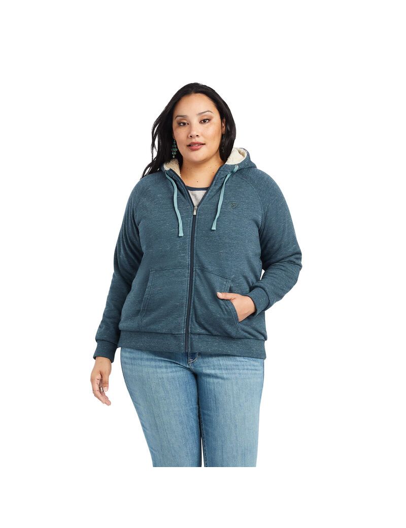 Sweat à Capuche Ariat REAL Sherpa Full Zip Bleu Marine Femme | TEB-41772227