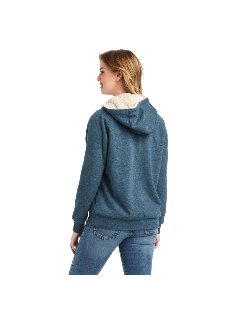 Sweat à Capuche Ariat REAL Sherpa Full Zip Bleu Marine Femme | TEB-41772227