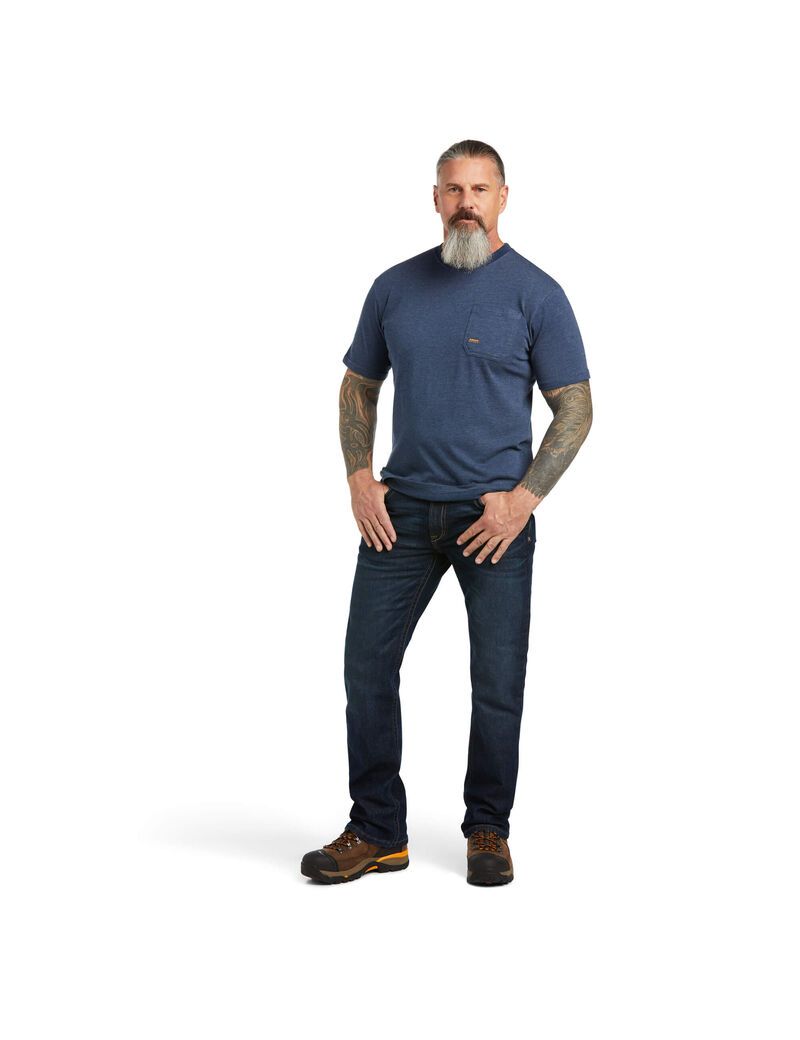 Vêtements De Travail Ariat Rebar Coton Strong American Outdoors T Shirts Bleu Marine Homme | LTZ-51996788