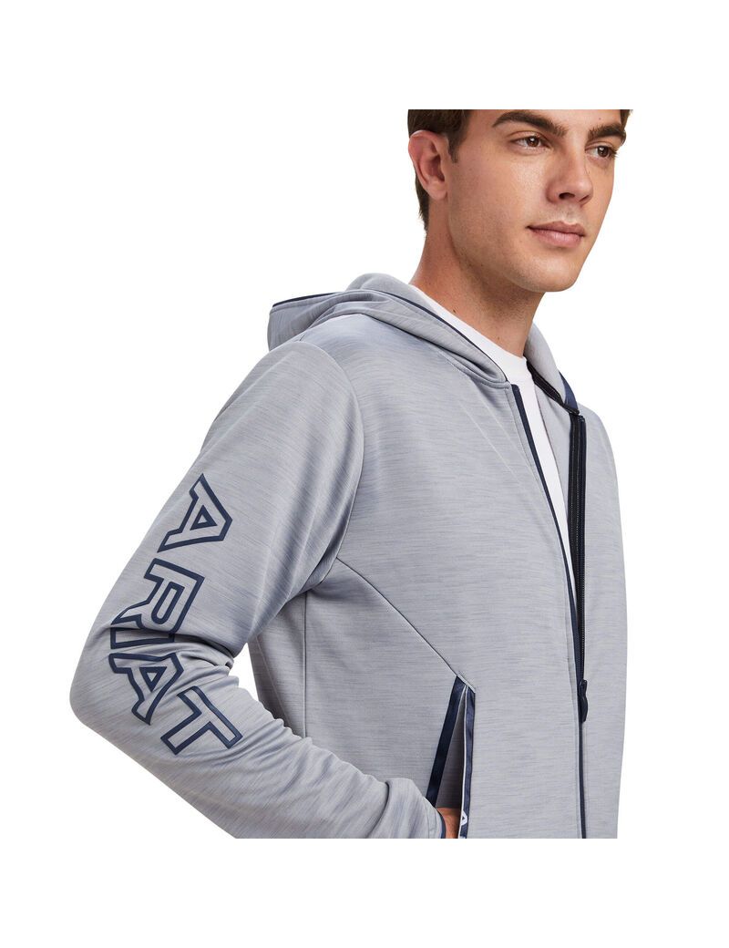 Sweat à Capuche Ariat Byron Full Zip Grise Homme | ANQ-05989608