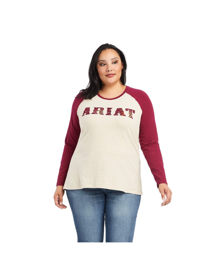 Hauts Ariat REAL Baseball Beige Rouge Femme | OWH-53369232