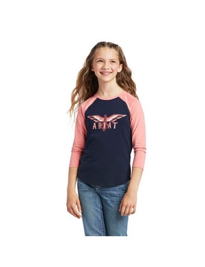 T Shirts Ariat REAL Firebird BB LS Tee Bleu Marine Corail Enfant | MLC-01809565