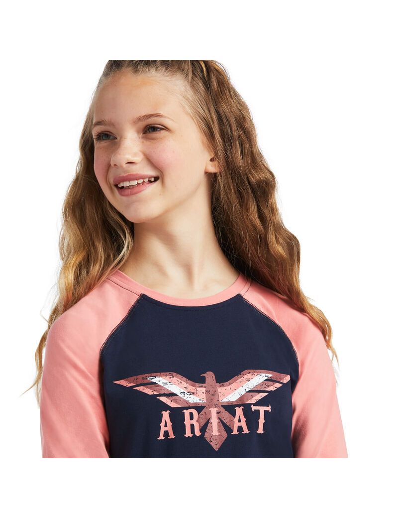 T Shirts Ariat REAL Firebird BB LS Tee Bleu Marine Corail Enfant | MLC-01809565