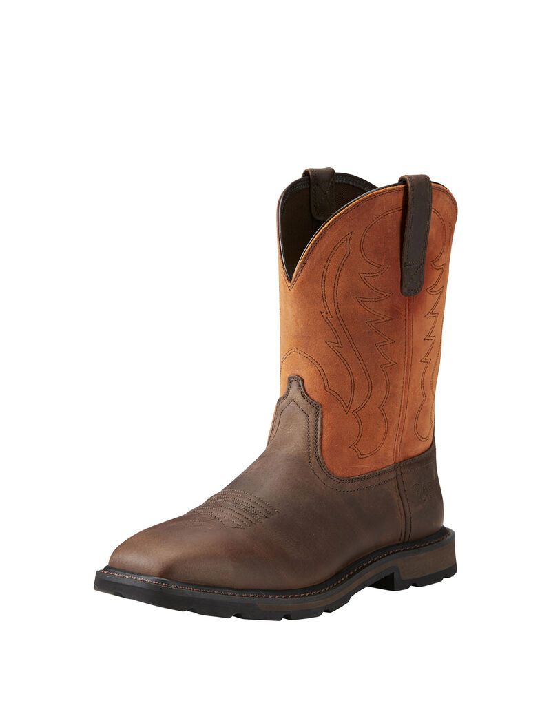 Bottes de Travail Ariat Groundbreaker Larges Square Embout Steel Embout Marron Homme | HNP-92105713