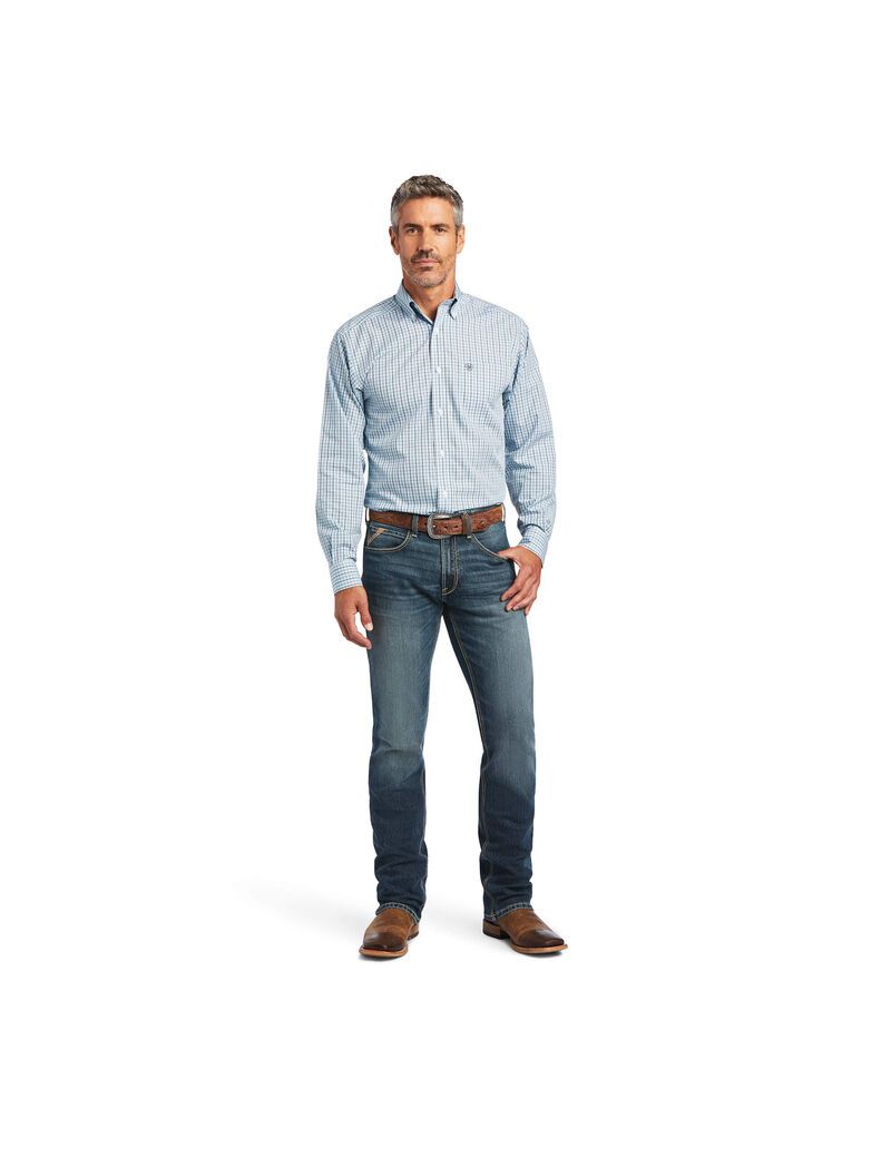 Chemises De Costume Ariat Wrinkle Free Yair Fitted Bleu Homme | KHV-33603635