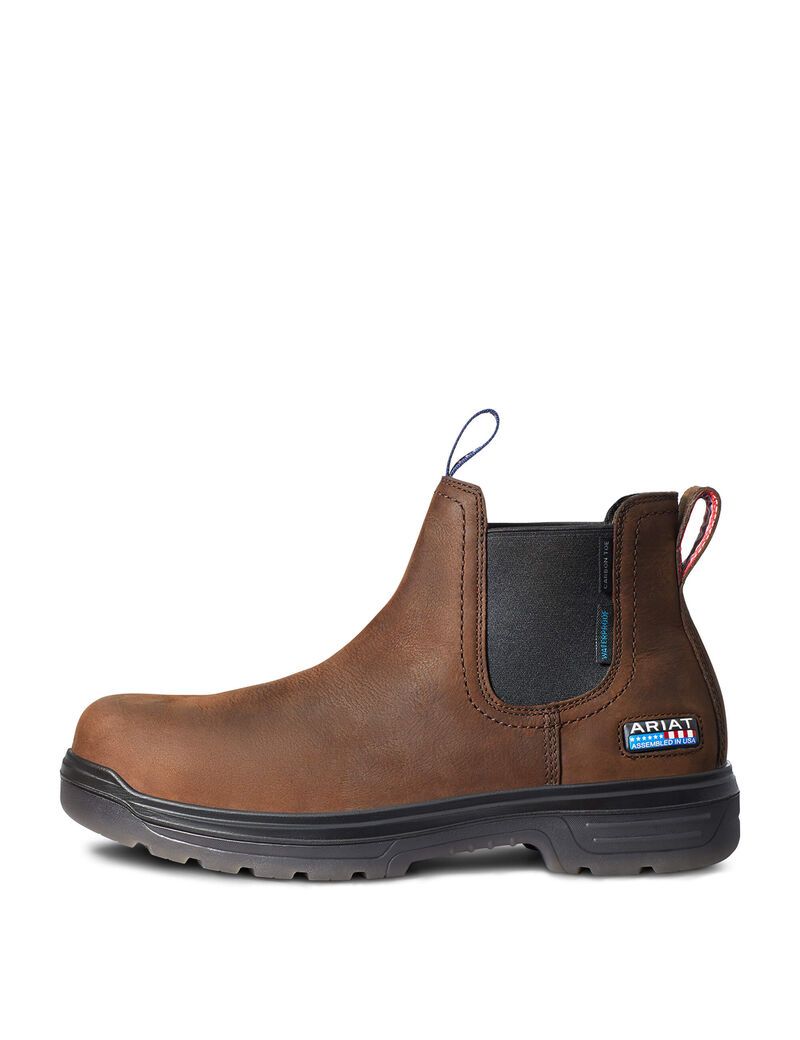 Bottines Chelsea Ariat Turbo USA Assembled Imperméables Carbon Embout Travail Marron Homme | QRR-93238801