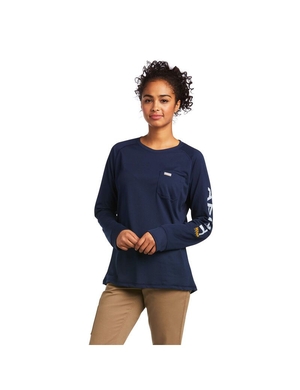 Vêtements De Travail Ariat Rebar Heat Fighter T Shirts Bleu Marine Femme | WOB-04465389