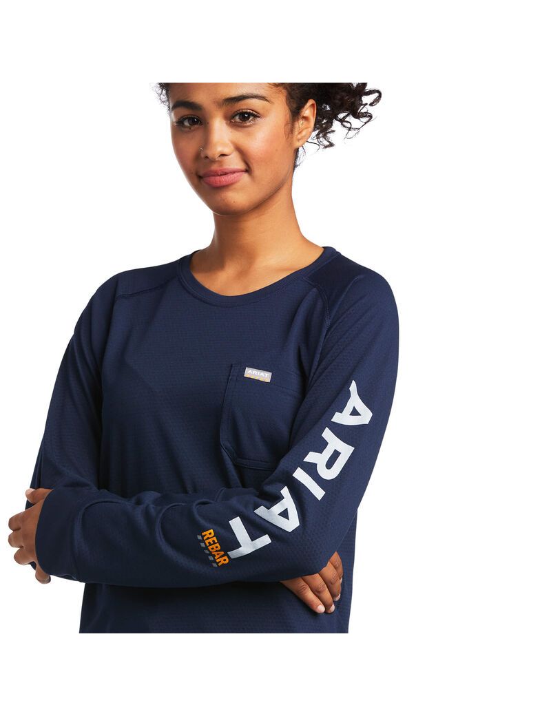 Vêtements De Travail Ariat Rebar Heat Fighter T Shirts Bleu Marine Femme | WOB-04465389