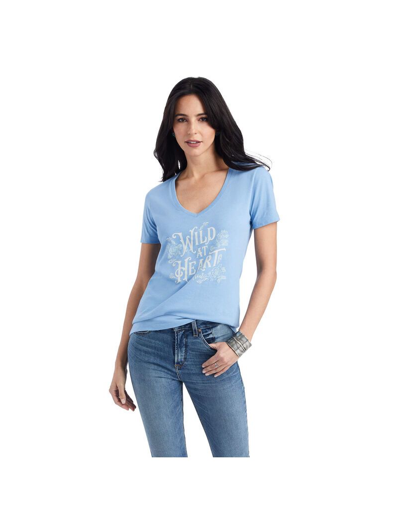 Hauts Ariat Wild Heart Tee Bleu Clair Femme | QWR-56885040