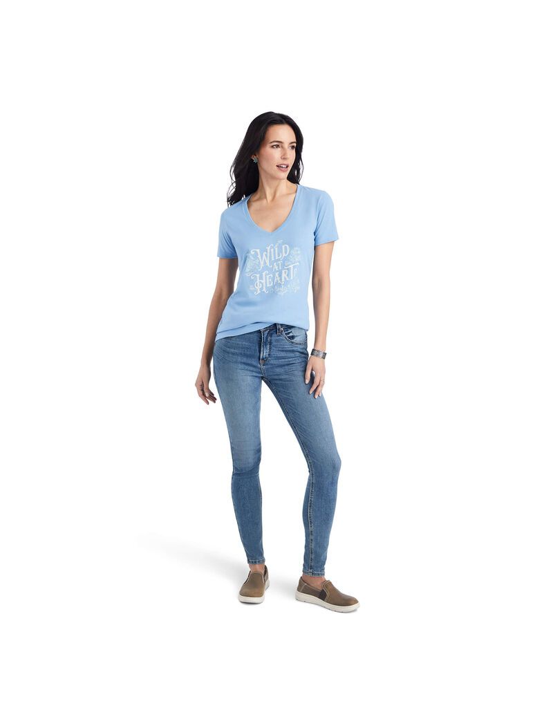 Hauts Ariat Wild Heart Tee Bleu Clair Femme | QWR-56885040