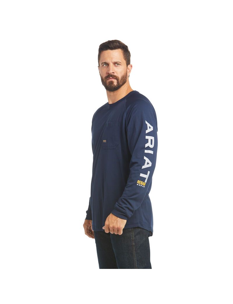 Vêtements De Travail Ariat Rebar Heat Fighter T Shirts Bleu Marine Homme | MLL-82208112