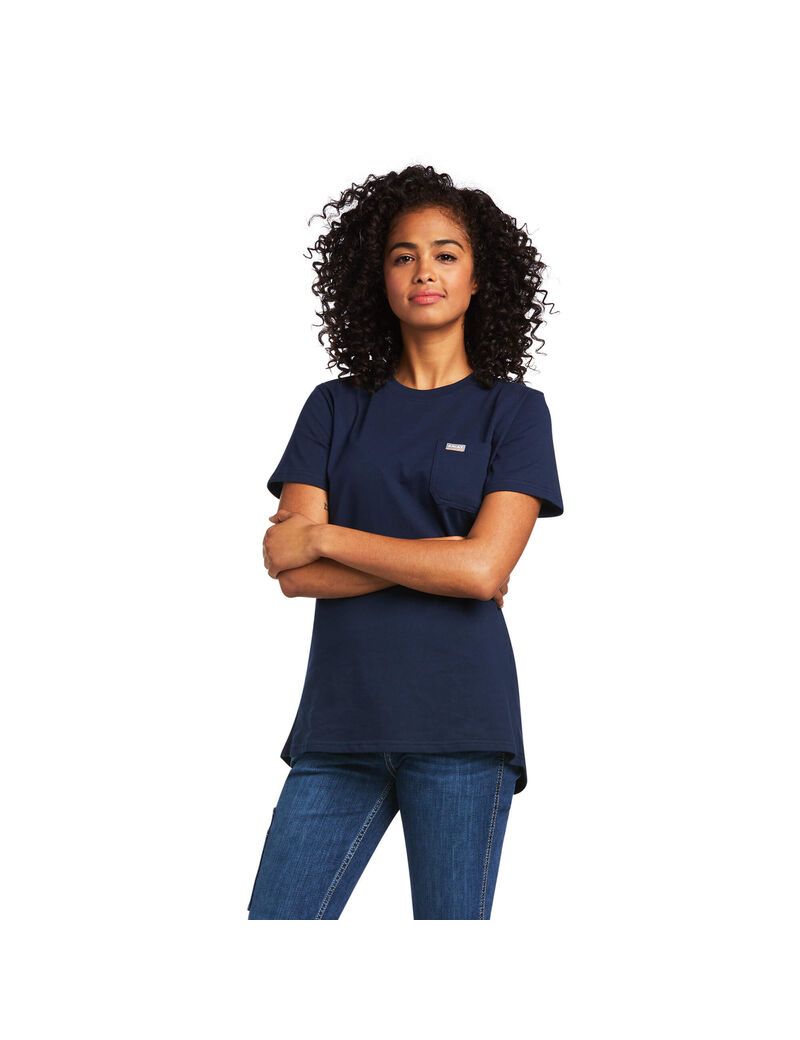 Vêtements De Travail Ariat Rebar Coton Strong T Shirts Bleu Marine Femme | KUN-43206969