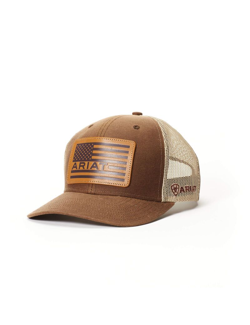 Casquettes Ariat Flag Patch Mesh Snap Back Marron Homme | RXL-31222573