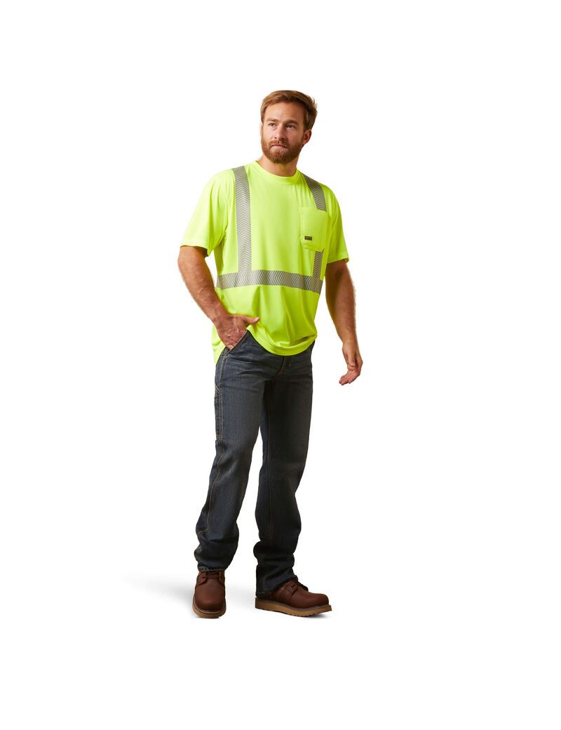 Vêtements De Travail Ariat Rebar Hi-Vis ANSI T Shirts Jaune Homme | TWE-22658922