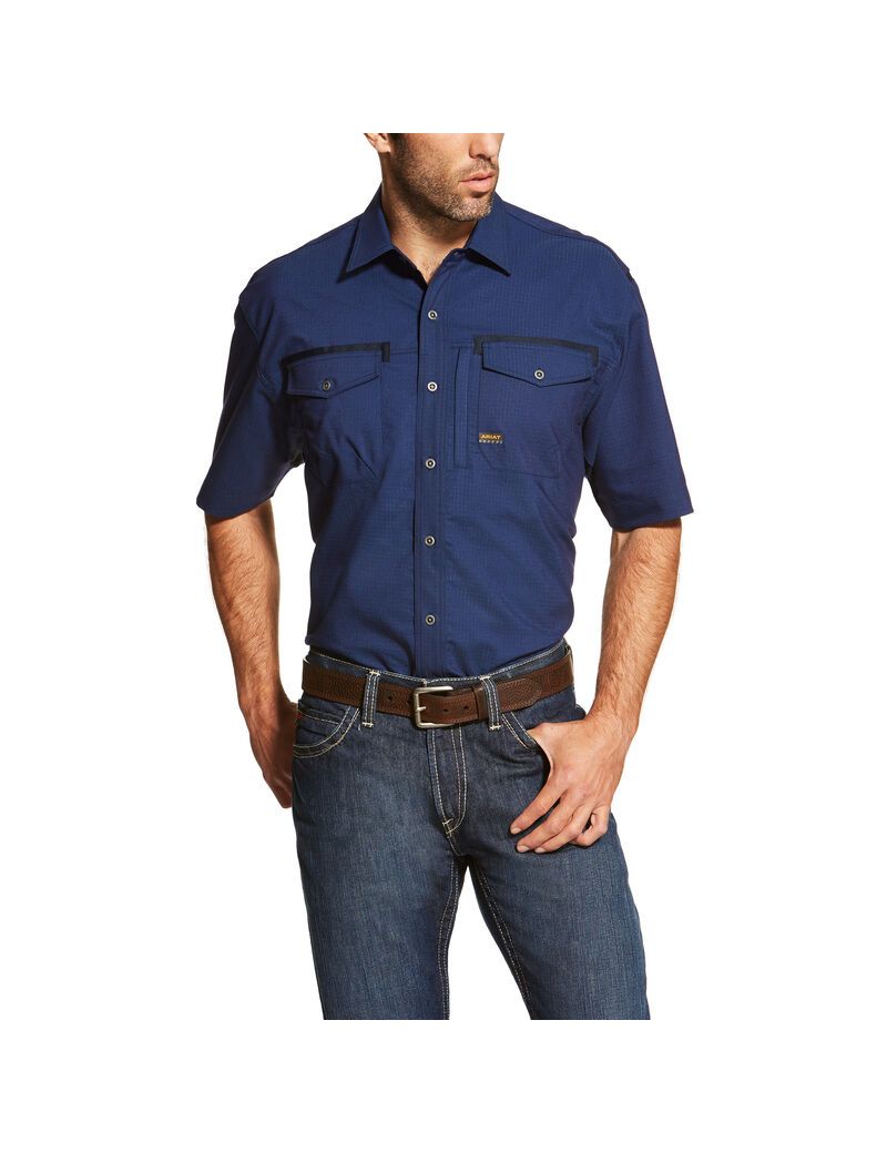 Chemises De Costume Ariat Rebar Workman Travail Bleu Marine Homme | AGG-17696217