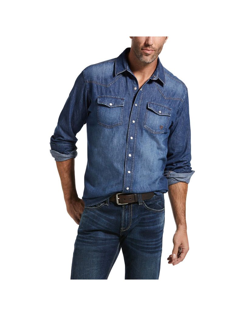 Chemises De Costume Ariat Retro Fit Denim Grise Homme | CDP-47721551