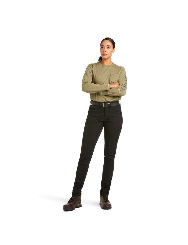 Pantalon Ariat Rebar DuraStretch Ripstop Cargo Droit Leg Noir Femme | FDI-95919598