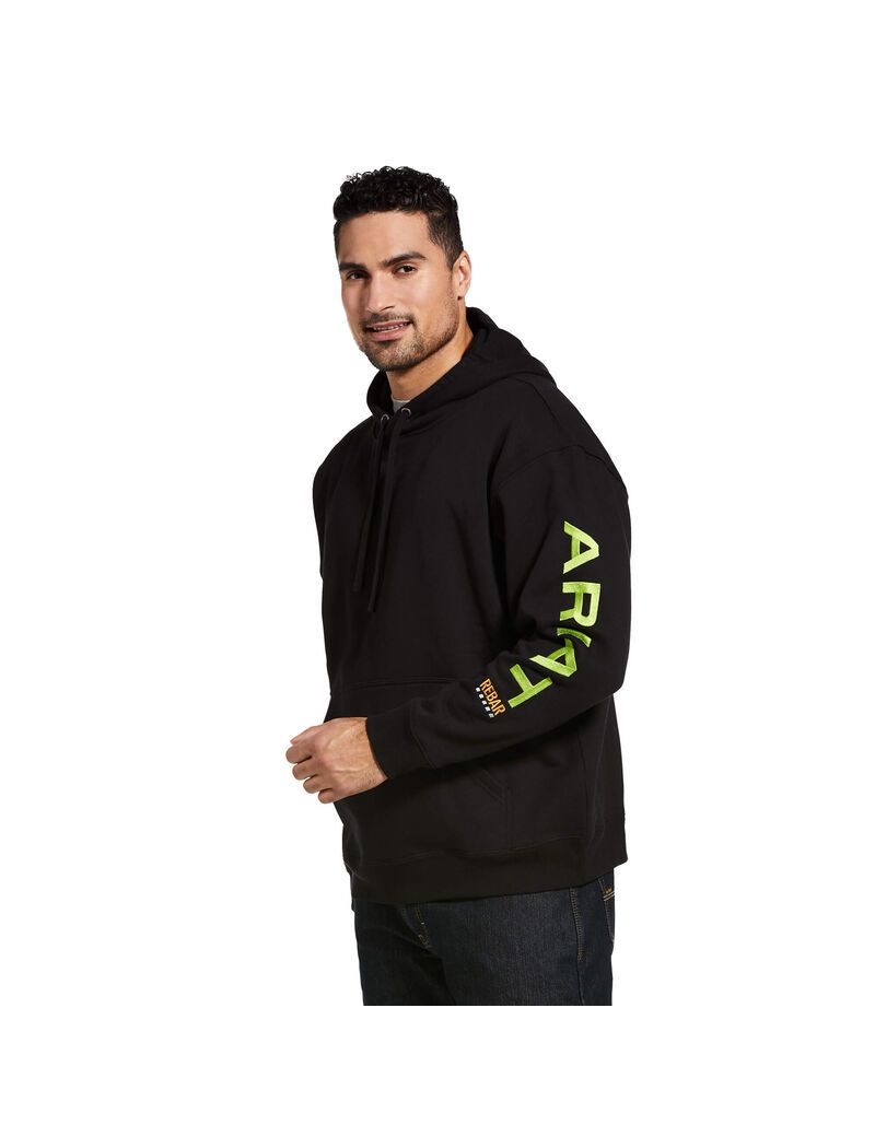 Sweat à Capuche Ariat Rebar Graphique Noir Vert Clair Homme | BYN-39775970