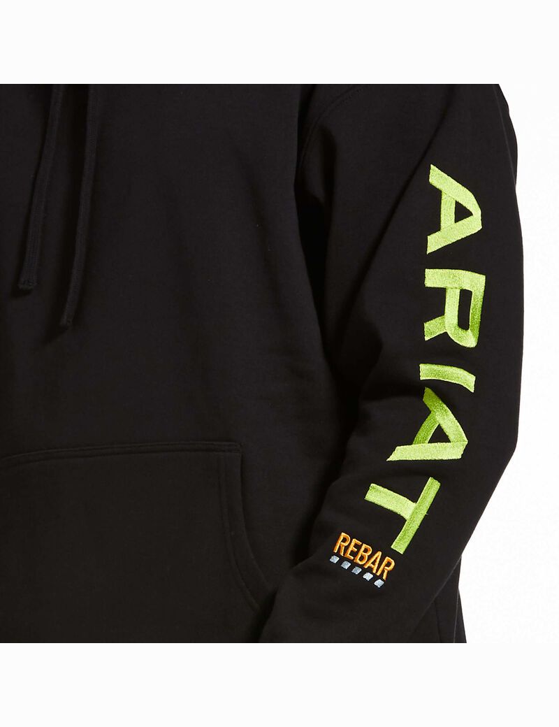 Sweat à Capuche Ariat Rebar Graphique Noir Vert Clair Homme | BYN-39775970