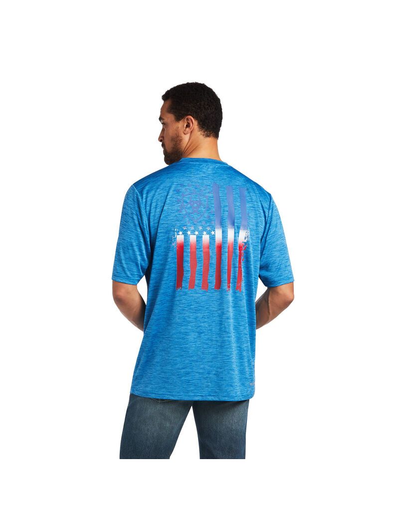 T Shirts Ariat Charger Vertical Flag Tee Bleu Homme | KKV-73289914