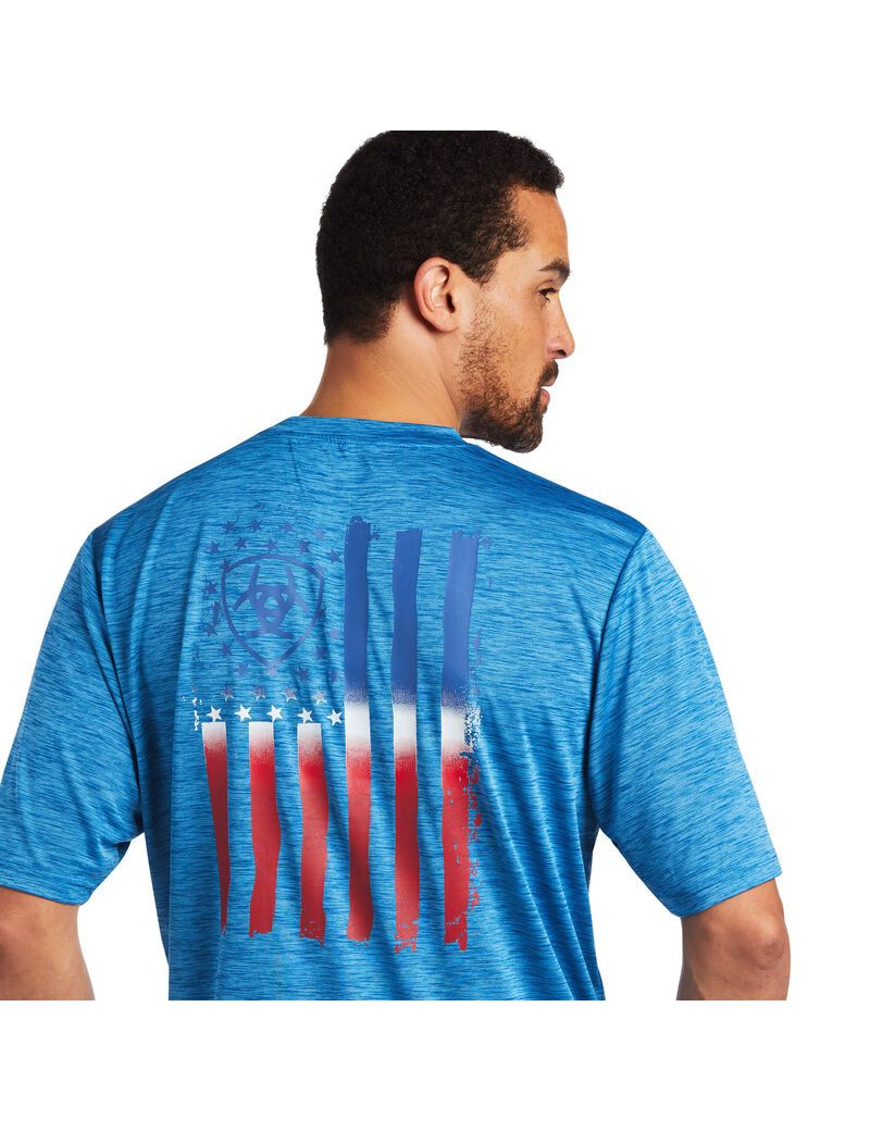 T Shirts Ariat Charger Vertical Flag Tee Bleu Homme | KKV-73289914