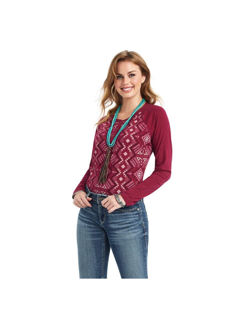 Hauts Ariat REAL Printed Henley Multicolore Rouge Femme | ZRX-88697145