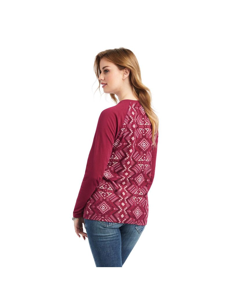 Hauts Ariat REAL Printed Henley Multicolore Rouge Femme | ZRX-88697145