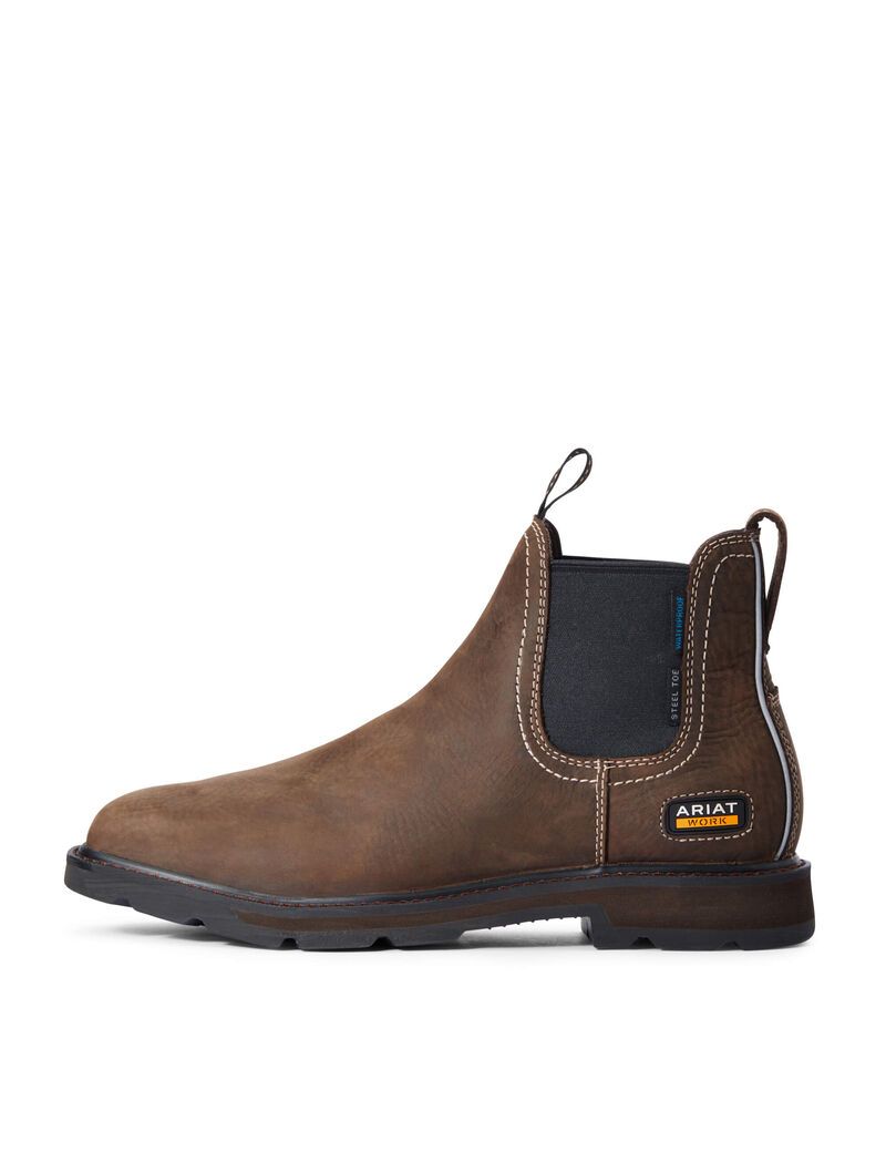 Bottines Chelsea Ariat Groundbreaker Larges Square Embout Imperméables Steel Embout Travail Marron Foncé Homme | WGV-07501877