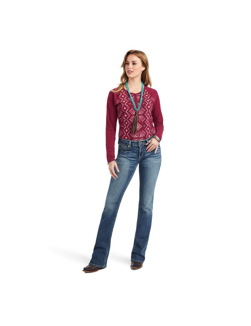 Hauts Ariat REAL Printed Henley Multicolore Rouge Femme | ZRX-88697145