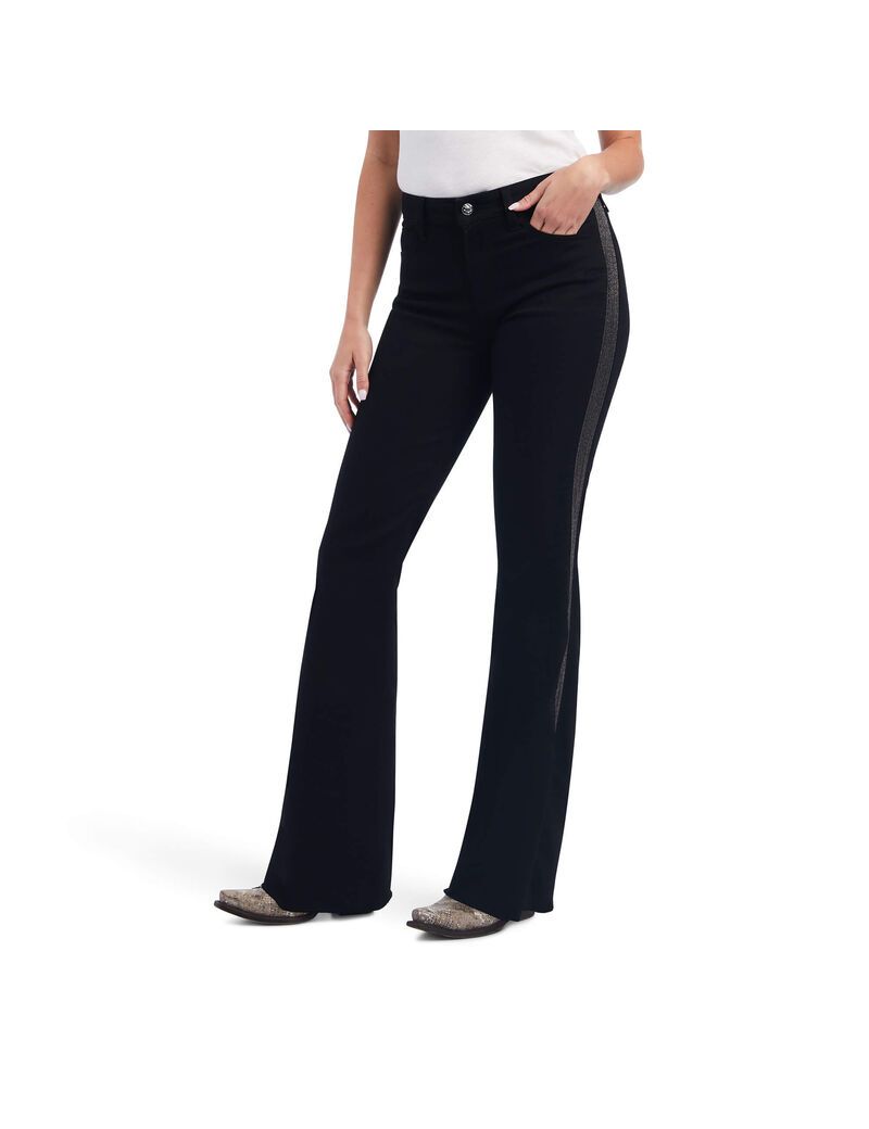 Jean Ariat Slim Trouser Chain Stripe Larges Leg Noir Femme | NXV-38722505