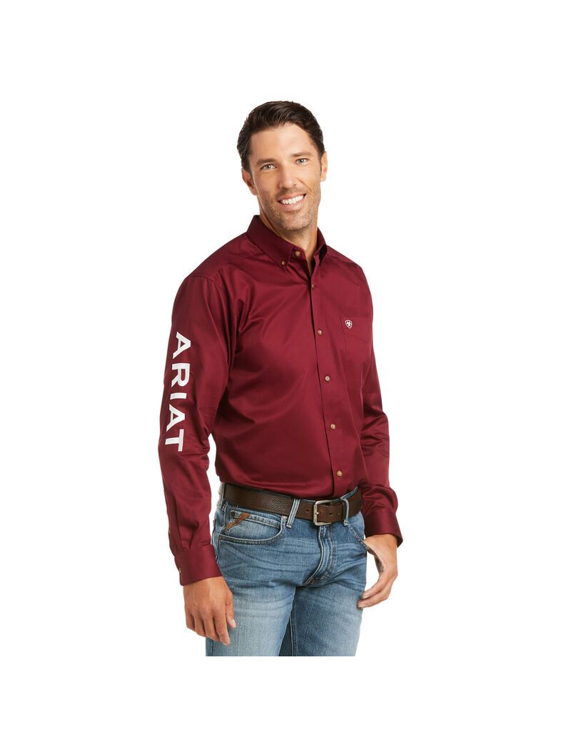 Chemises De Costume Ariat Team Logo Twill Fitted Bordeaux Blanche Homme | ZZM-64840755