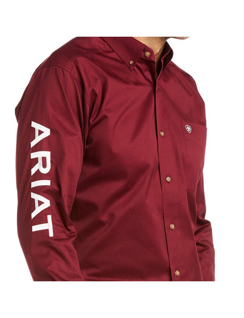 Chemises De Costume Ariat Team Logo Twill Fitted Bordeaux Blanche Homme | ZZM-64840755