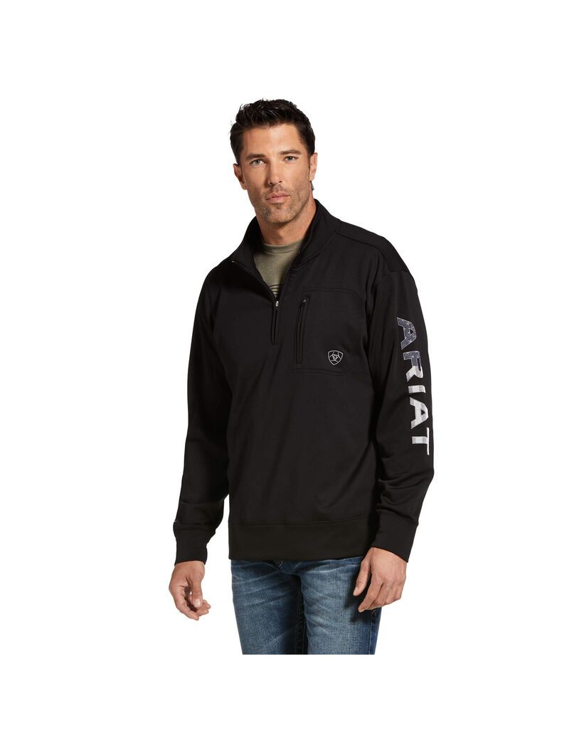 Sweats Ariat Team Logo 1/4 Zip Noir Homme | QER-50419822