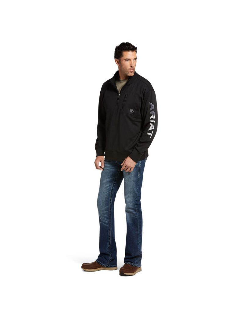 Sweats Ariat Team Logo 1/4 Zip Noir Homme | QER-50419822