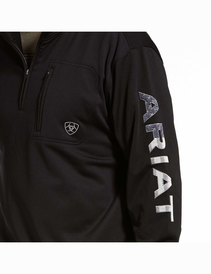 Sweats Ariat Team Logo 1/4 Zip Noir Homme | QER-50419822