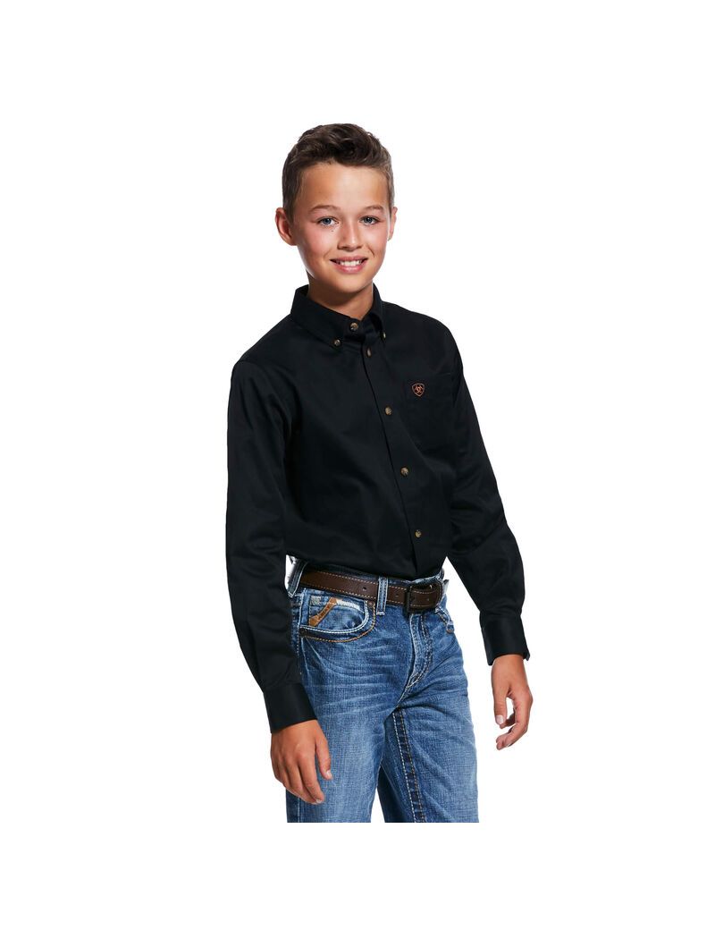 Chemises De Costume Ariat Solid Twill Classiche Fit Noir Enfant | IOT-38580298