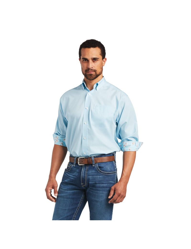 Chemises De Costume Ariat Wrinkle Free Solid Pinpoint Oxford Classiche Fit Bleu Homme | VXG-47506213