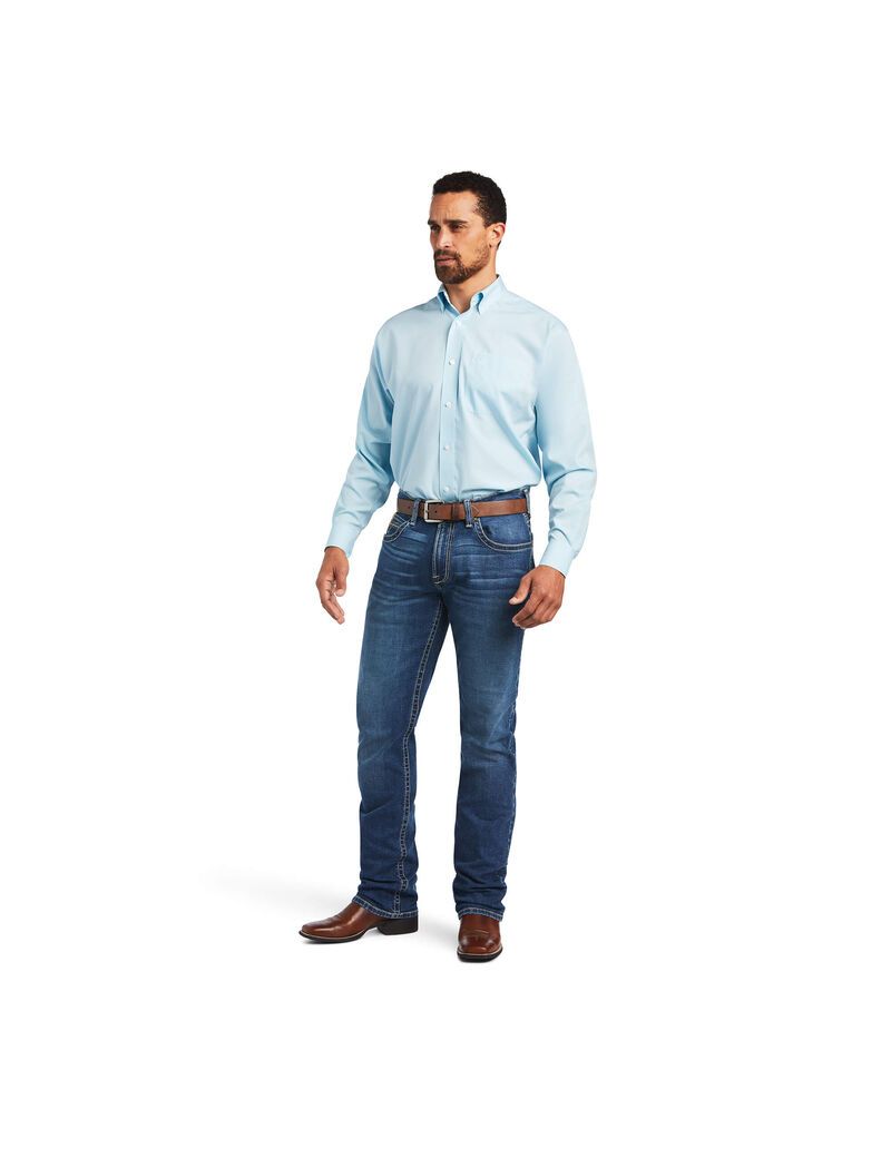 Chemises De Costume Ariat Wrinkle Free Solid Pinpoint Oxford Classiche Fit Bleu Homme | VXG-47506213