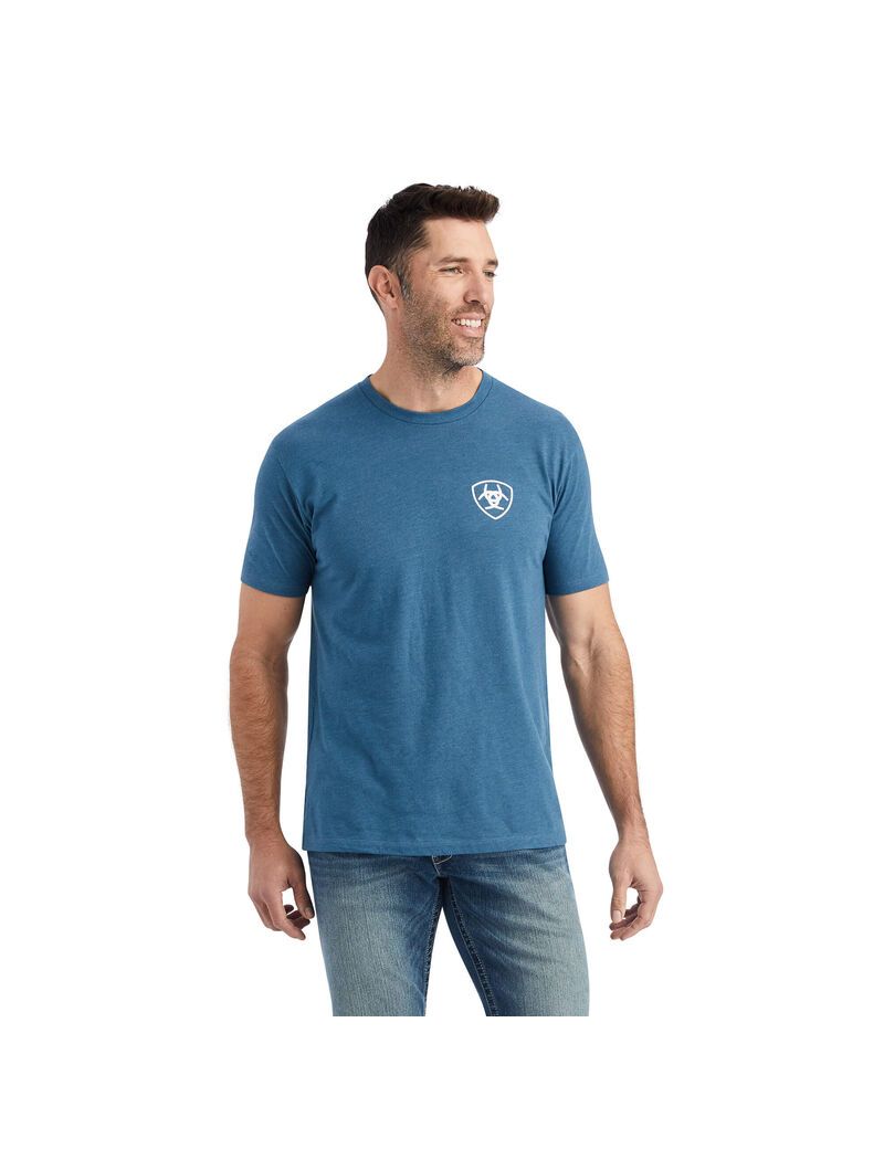 T Shirts Ariat Hexafill Grise Bleu Homme | BGB-07391832