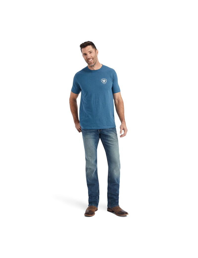 T Shirts Ariat Hexafill Grise Bleu Homme | BGB-07391832