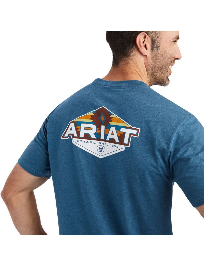 T Shirts Ariat Hexafill Grise Bleu Homme | BGB-07391832