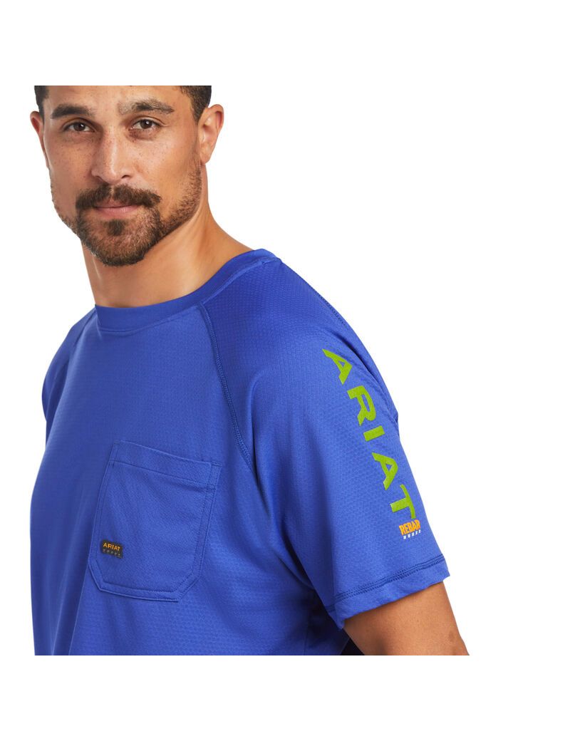 Vêtements De Travail Ariat Rebar Heat Fighter T Shirts Bleu Royal Bleu Homme | RMF-88032578