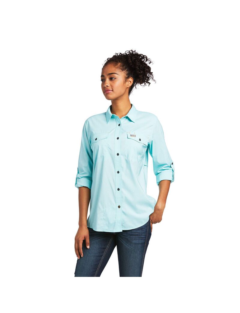 Vêtements De Travail Ariat Rebar Made Tough VentTEK DuraStretch Travail Shirts Turquoise Clair Bleu Femme | RHK-20244040