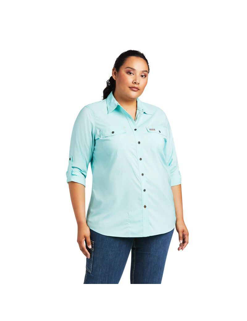 Vêtements De Travail Ariat Rebar Made Tough VentTEK DuraStretch Travail Shirts Turquoise Clair Bleu Femme | RHK-20244040