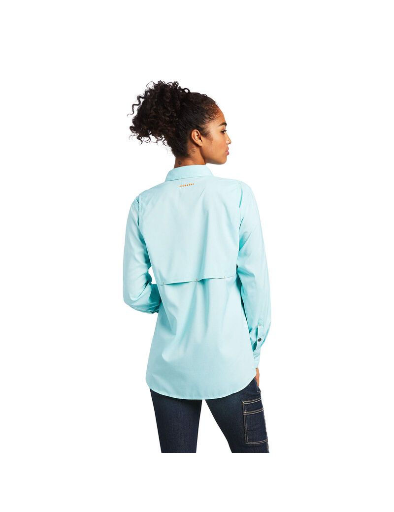 Vêtements De Travail Ariat Rebar Made Tough VentTEK DuraStretch Travail Shirts Turquoise Clair Bleu Femme | RHK-20244040