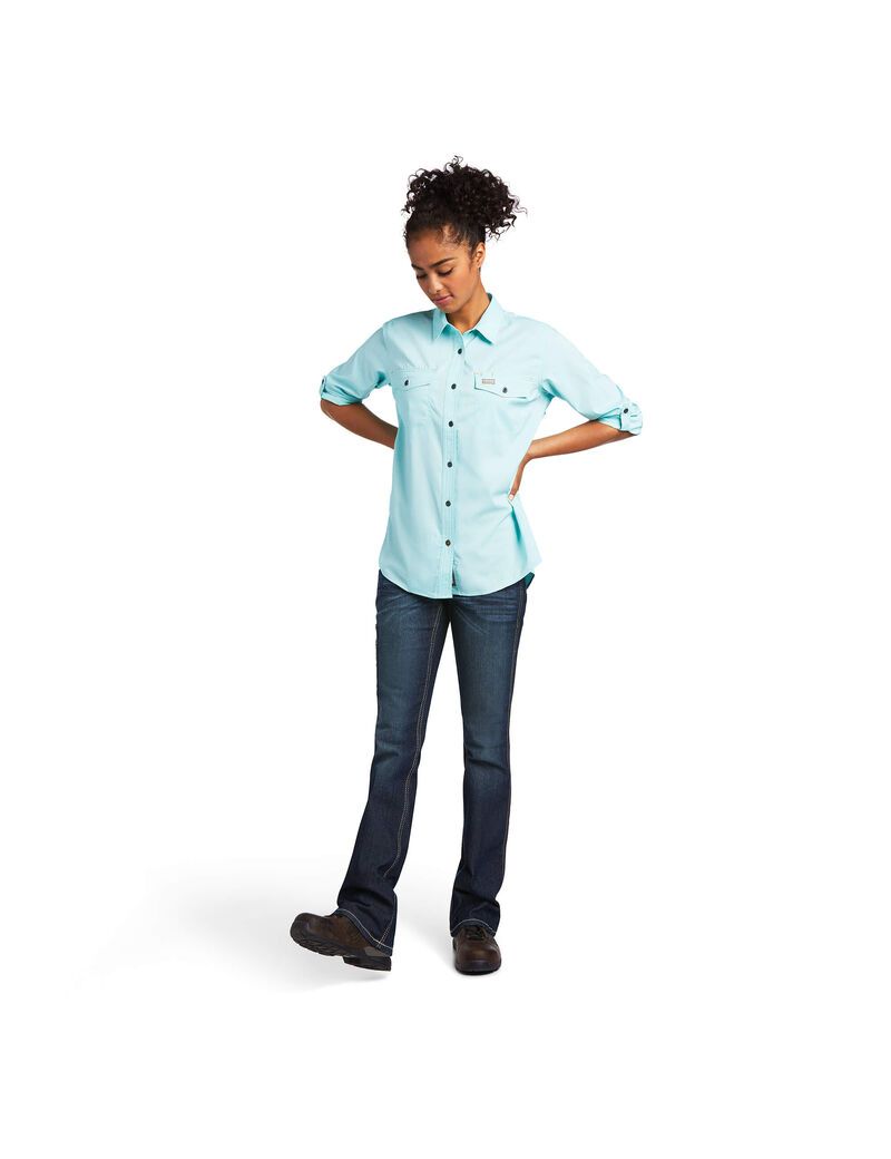 Vêtements De Travail Ariat Rebar Made Tough VentTEK DuraStretch Travail Shirts Turquoise Clair Bleu Femme | RHK-20244040