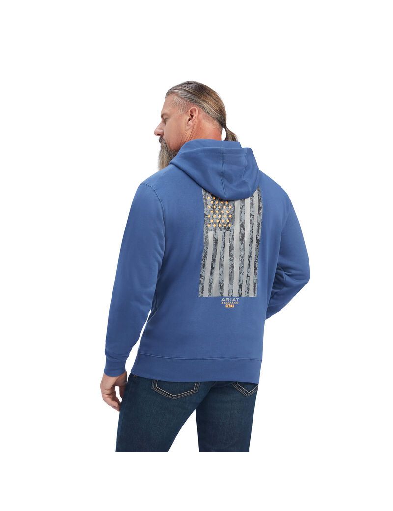 Sweat à Capuche Ariat Rebar Workman Reflective Flag Full Zip Bleu Marine Homme | AFL-10113236